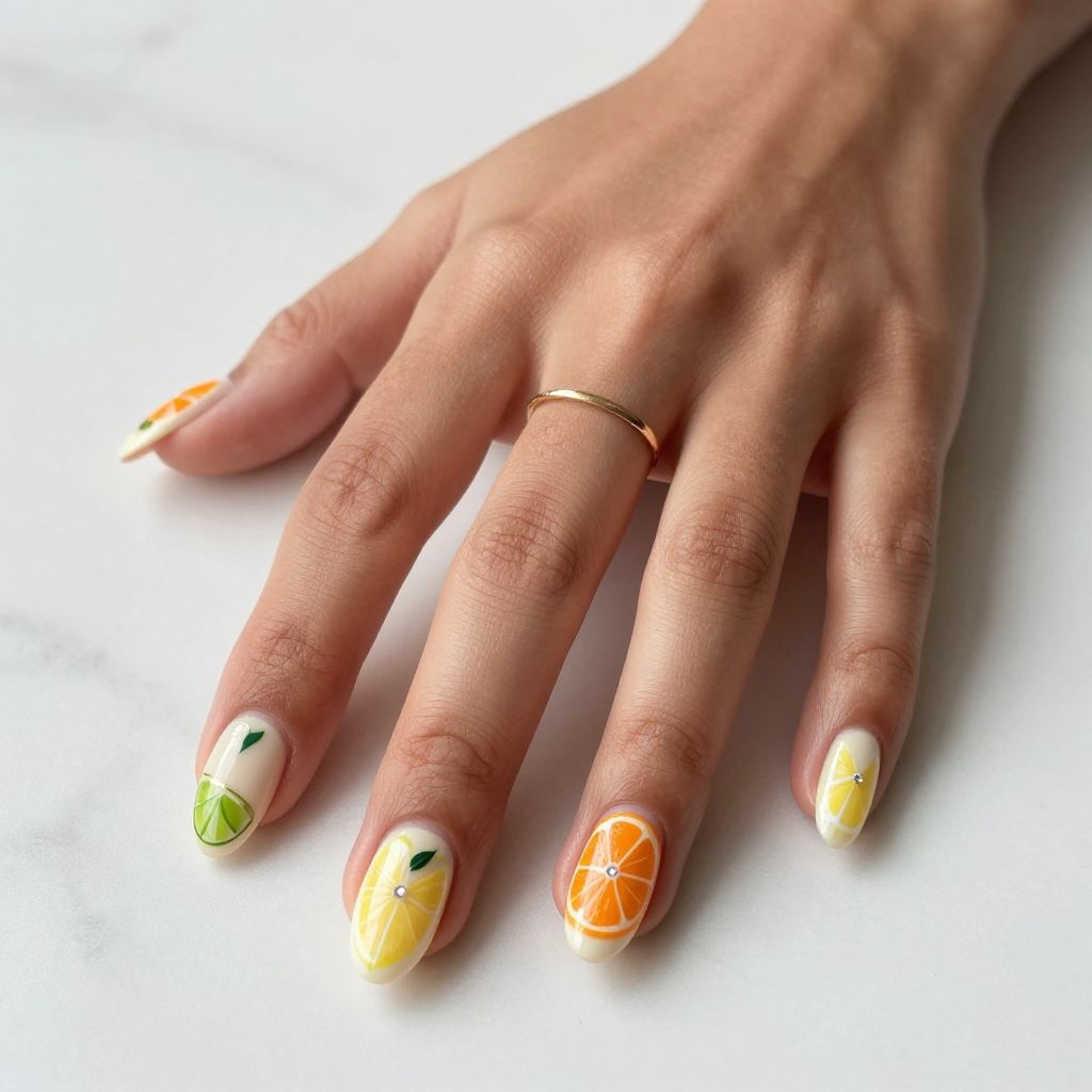 Orange Citrus Fruit Nail Art