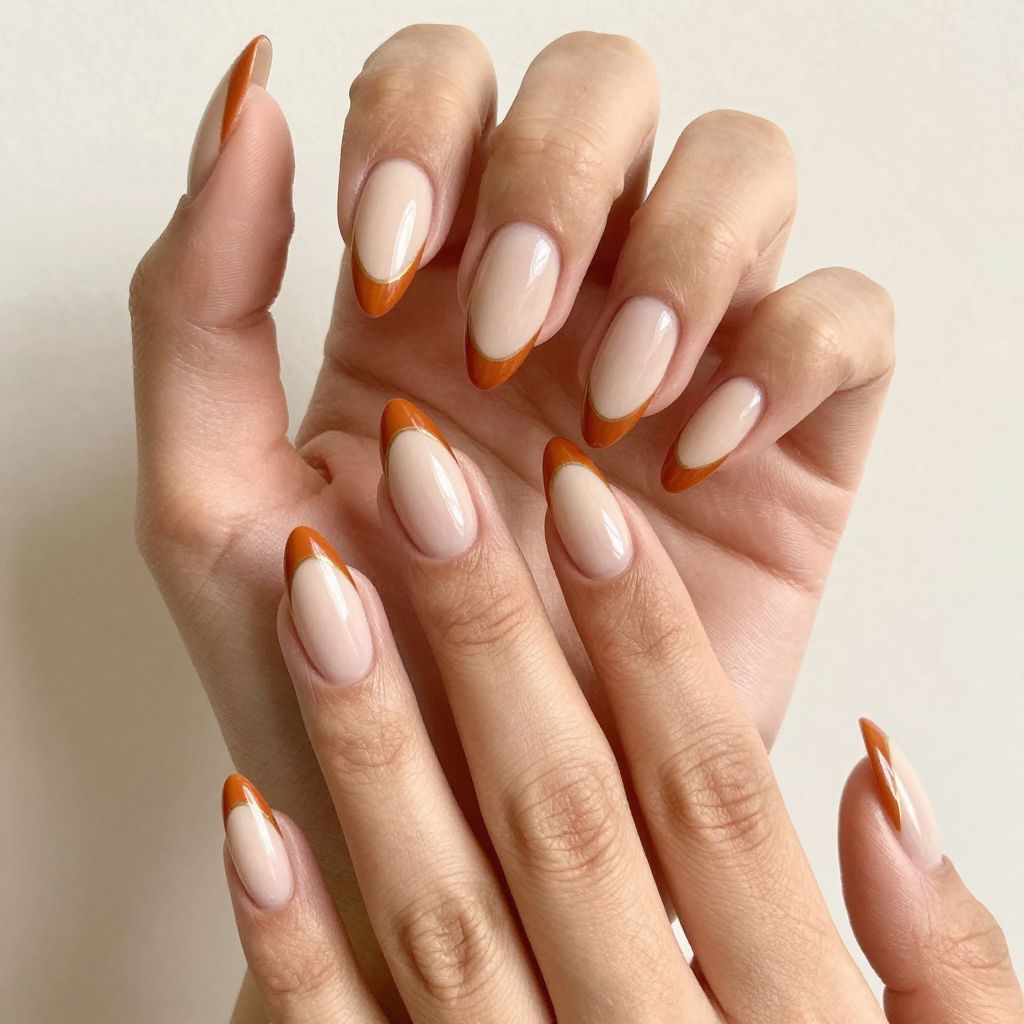 Burnt Orange with Nude Reverse French Tips