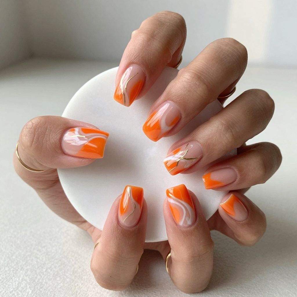 Orange Marble with White Swirls