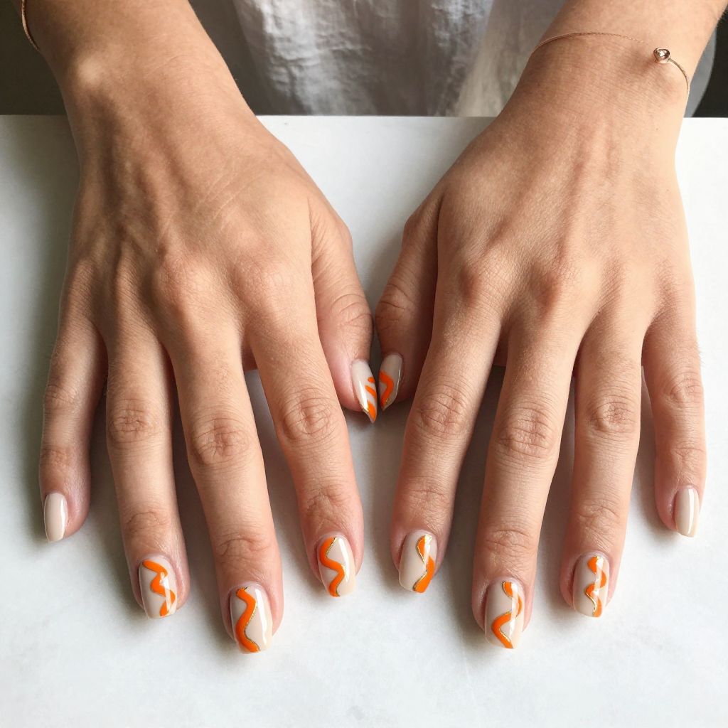 Orange Chevron Stripes with Nude Base