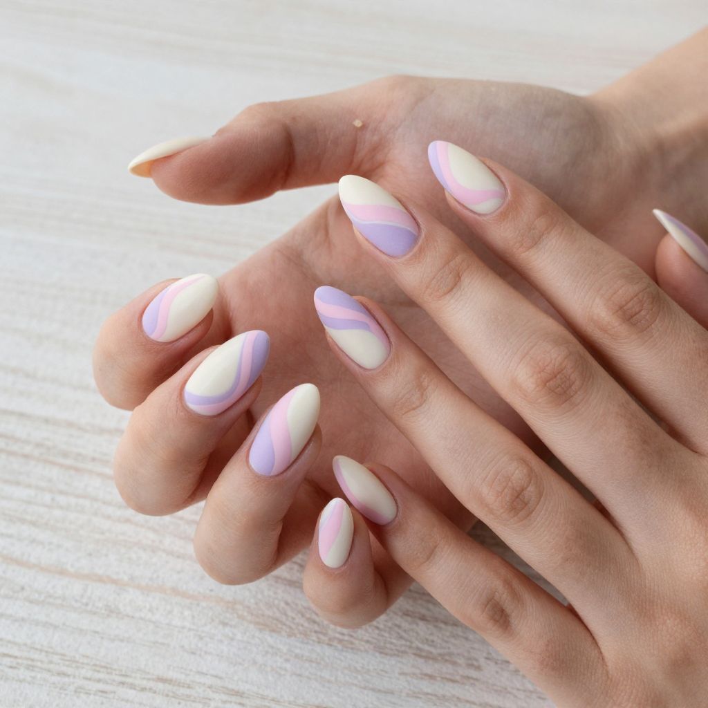 Soft Pastel Swirl on Almond Nails