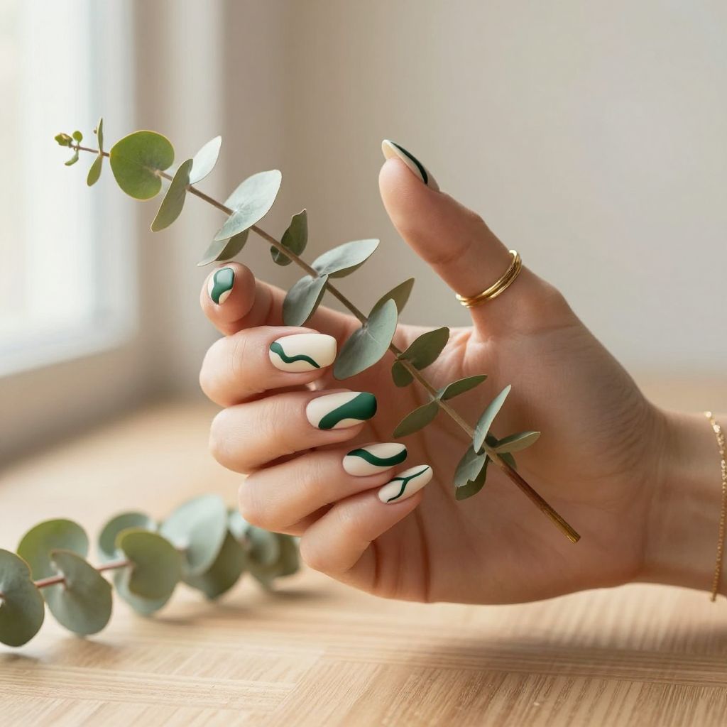 Forest Green and Cream Swirls