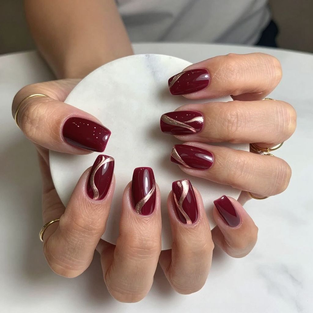 Deep Burgundy and Rose Gold Swirls