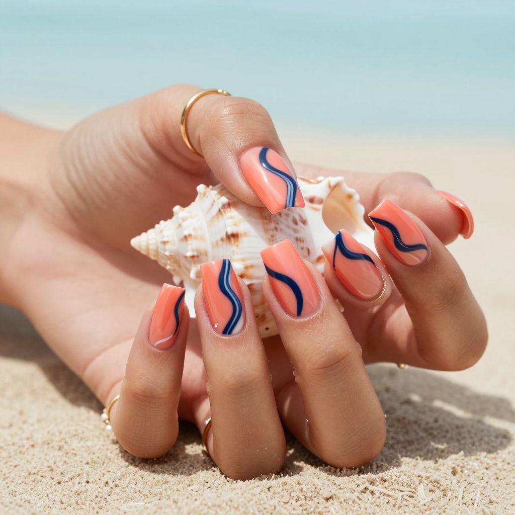 Coral and Navy Swirl Contrast