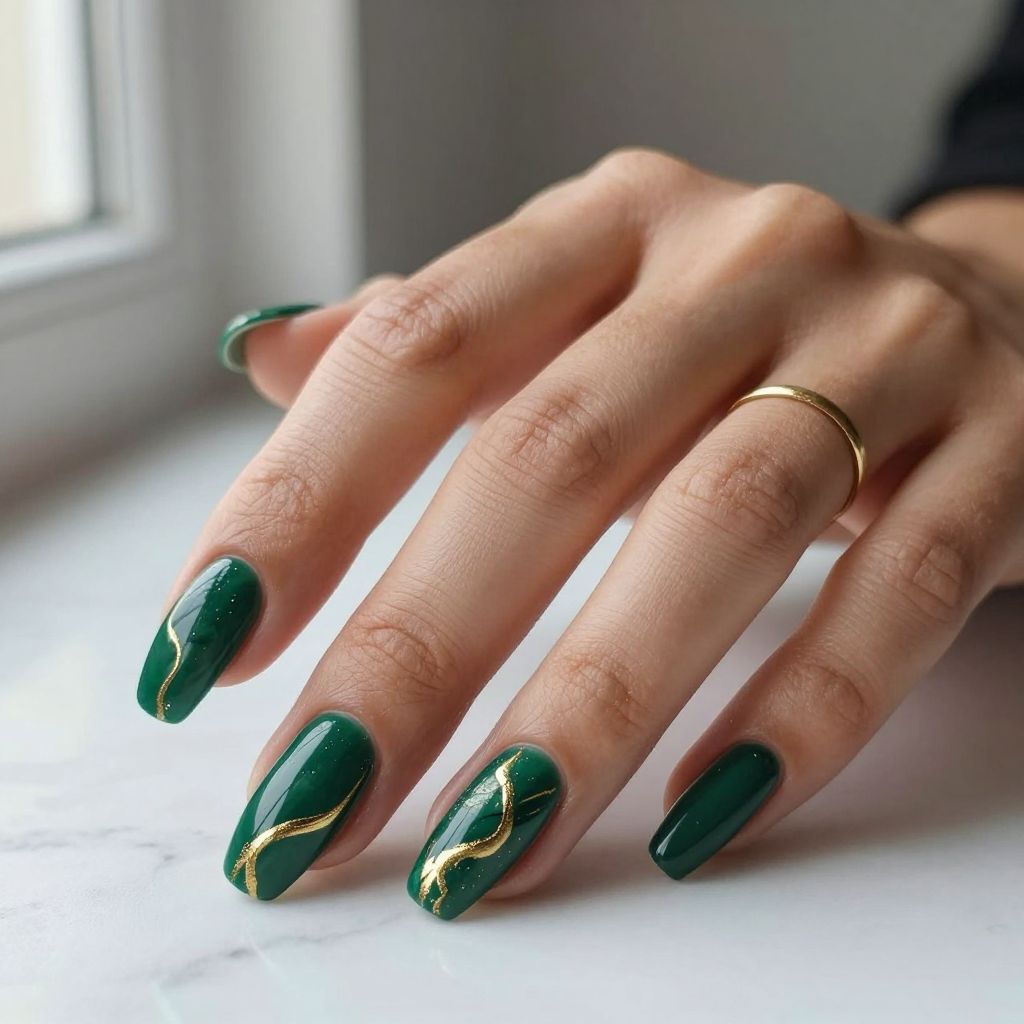 Deep Emerald and Gold Swirls