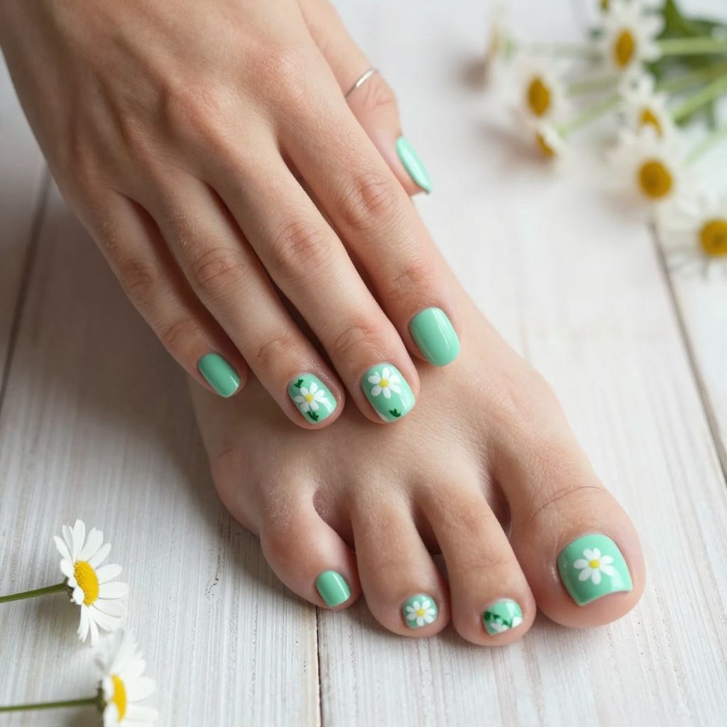 Mint Green with Tiny Daisy Flowers