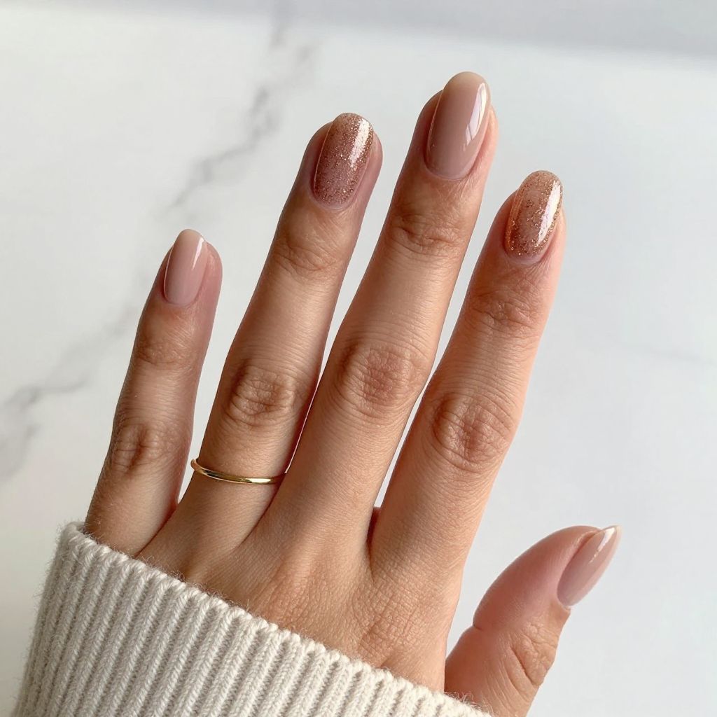 Nude Glitter Gradient Coffin Nails