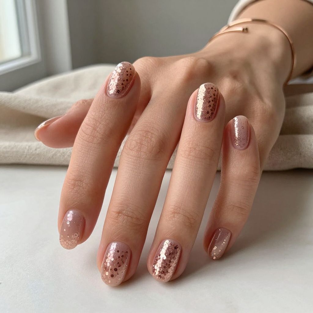 Rose Gold Sequin Round Nails
