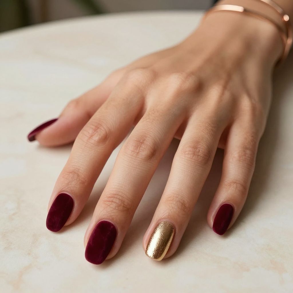 Burgundy Velvet Coffin Nails