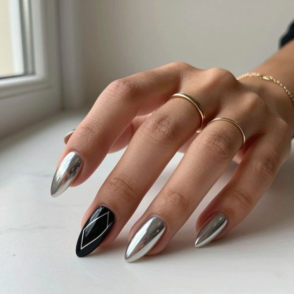 Metallic Silver Mirror Stiletto Nails