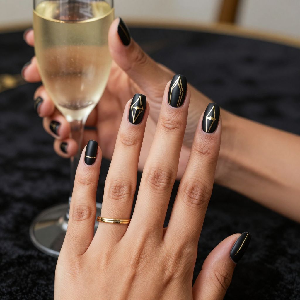 Black and Gold Art Deco Nails