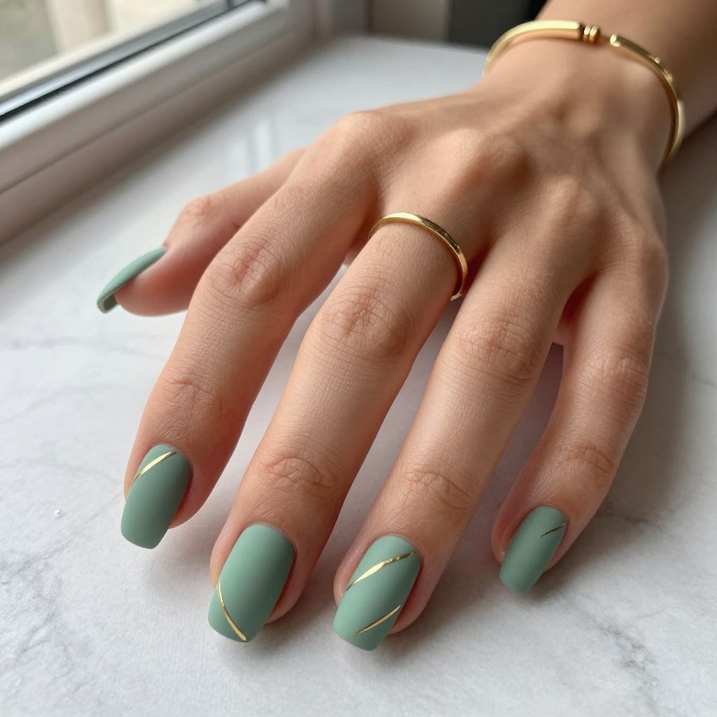 Sage Green with Minimalist Gold Geometry