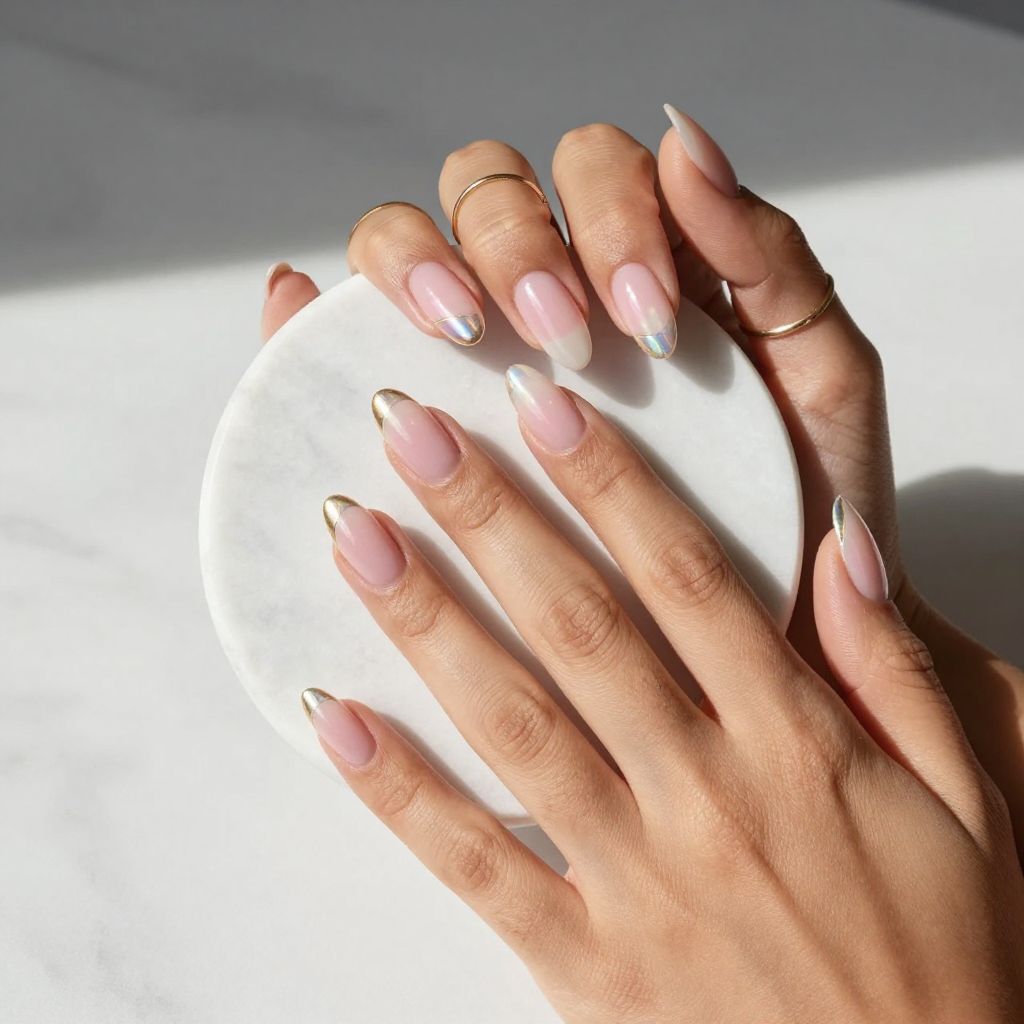 Soft Pink Gradient with Chrome Tips