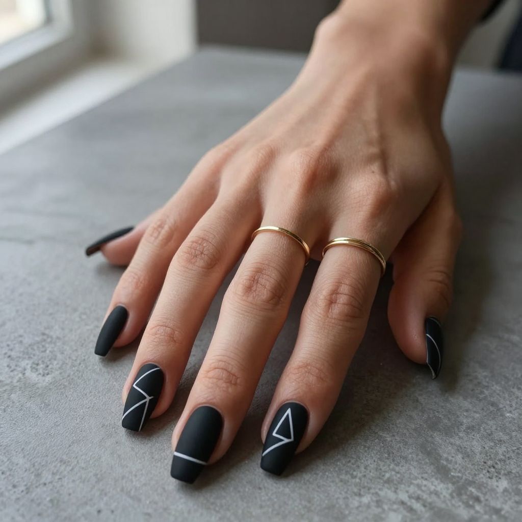 Matte Black with Minimalist White Line Art