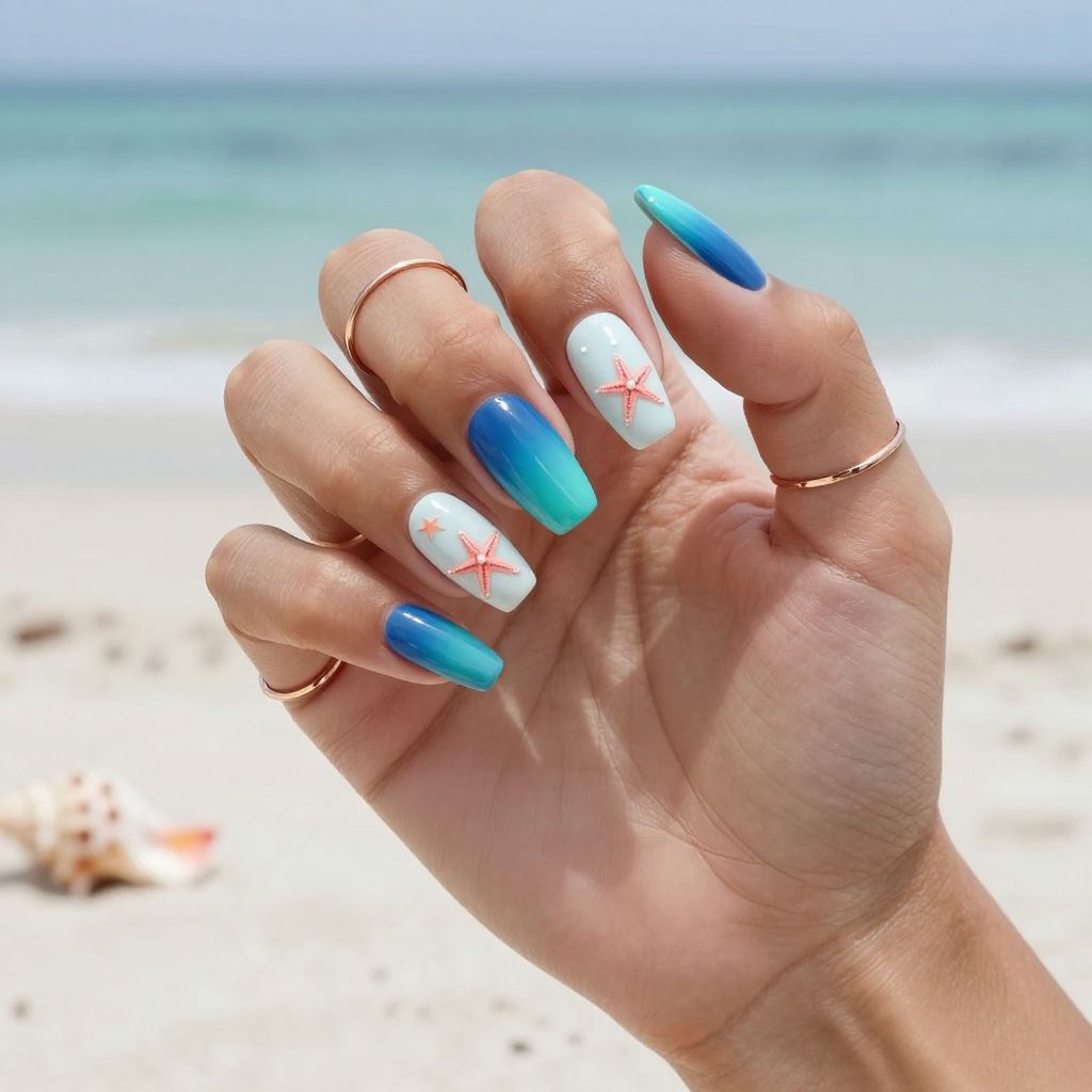 Turquoise Ocean Ombre with Starfish Accents