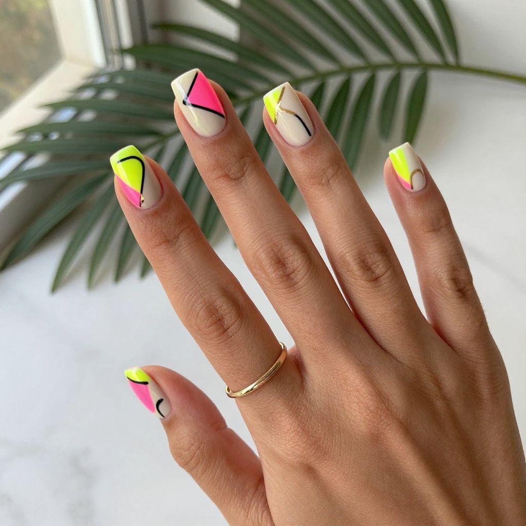 Neon Tropical Geometric Nails