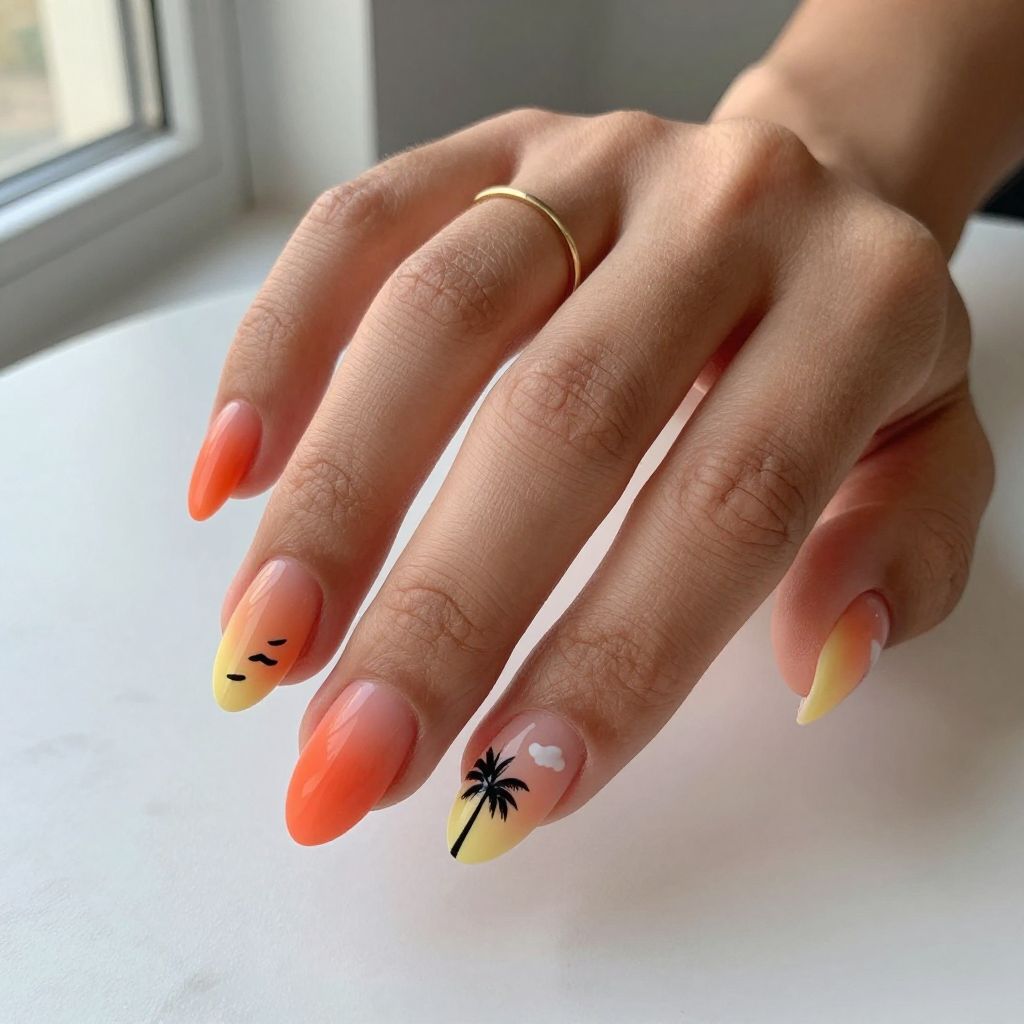 Tropical Sunset Ombre with Palm Silhouettes