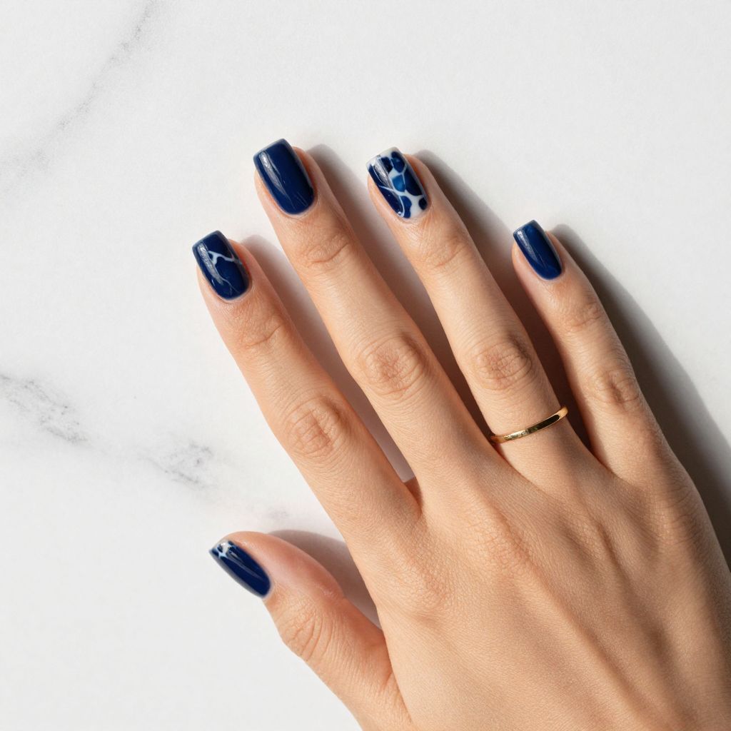 Navy Blue with White Marble Veining