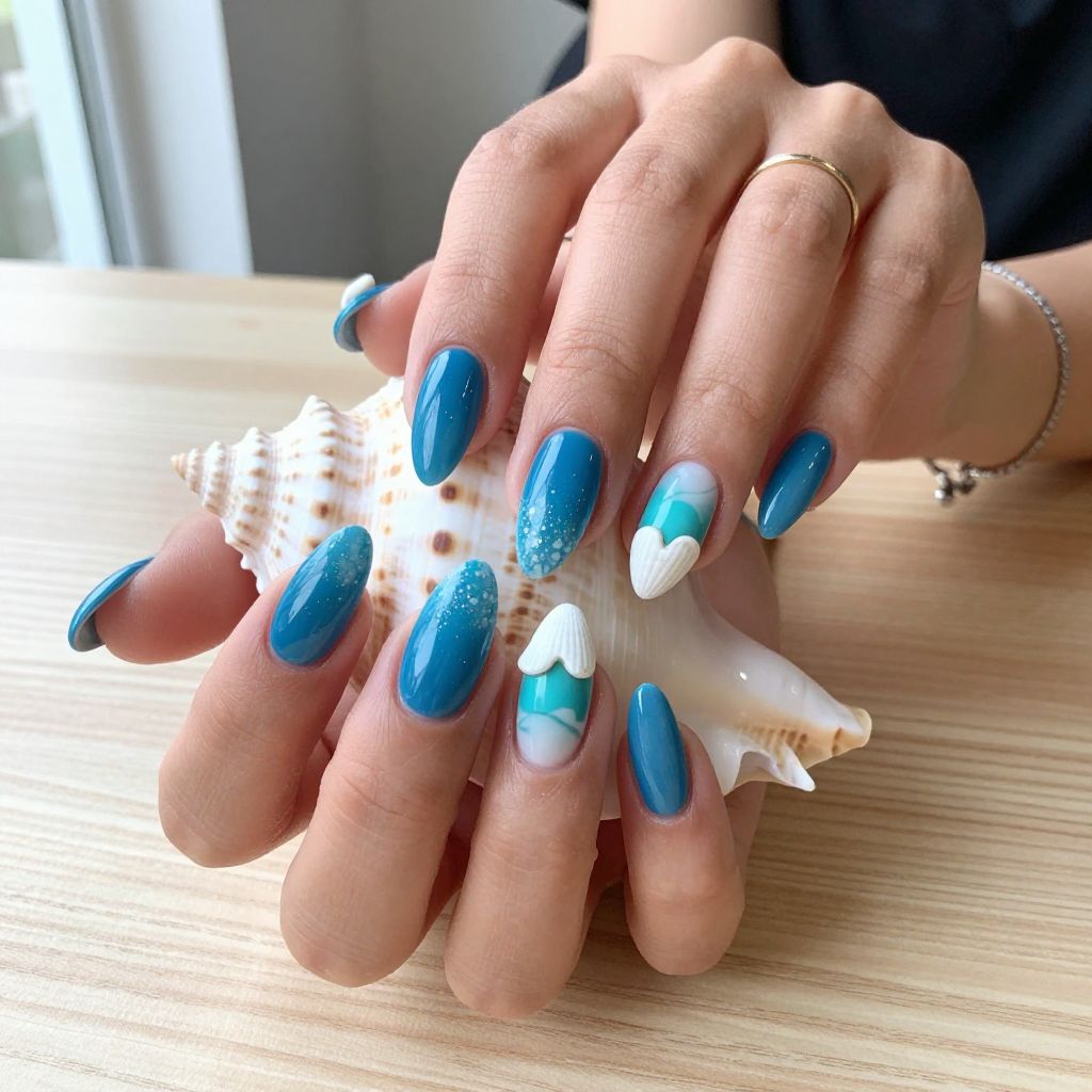 Ocean Wave Stiletto Nails