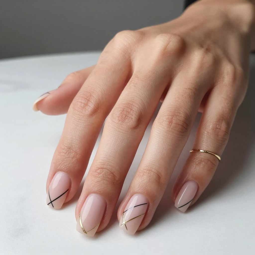 Minimalist Black Line Art Nails