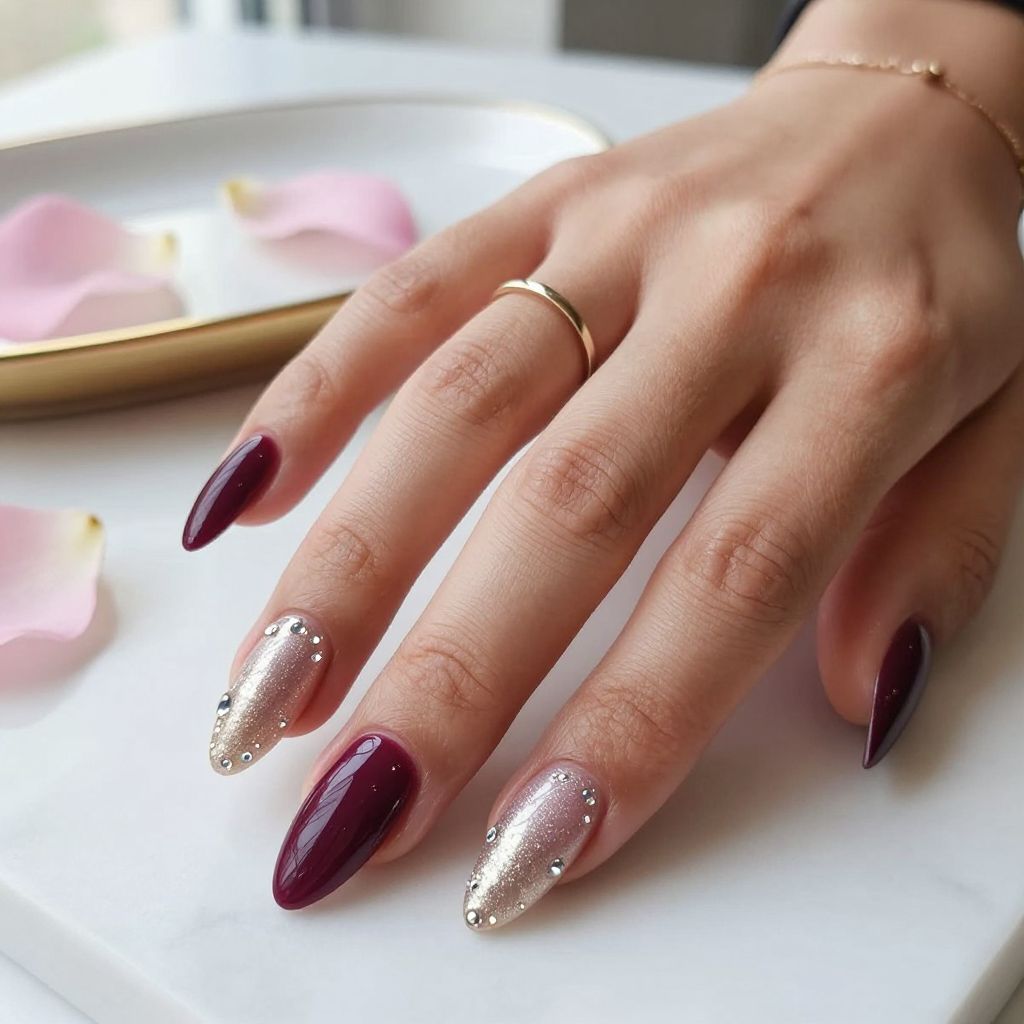 Jeweled Ombre Almond Nails