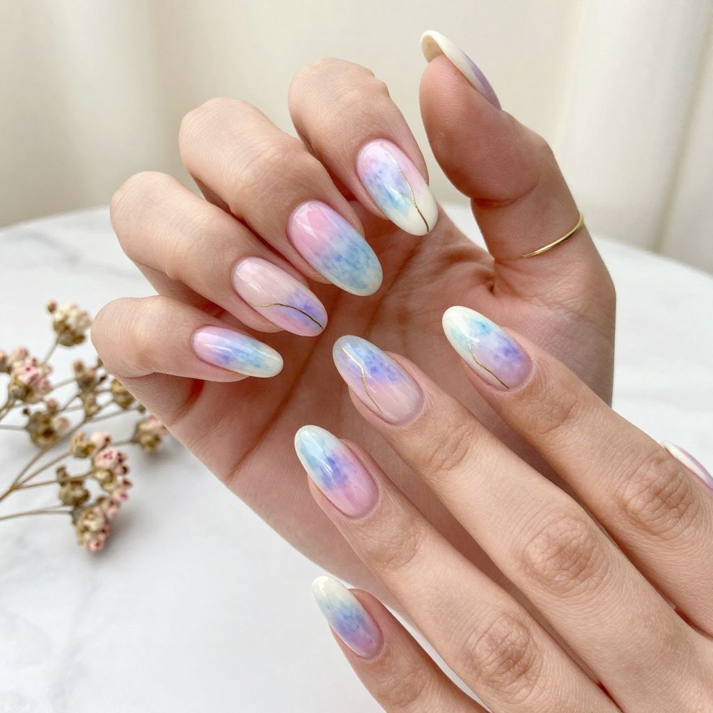 Watercolor Pastel Coffin Nails