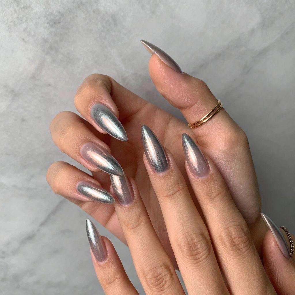 Chrome Mirror Stiletto Nails