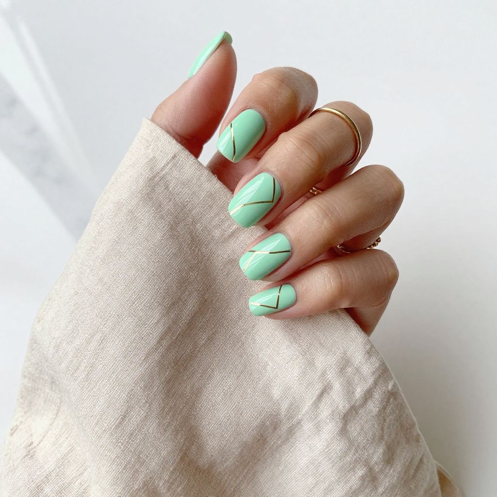 Mint Green with Gold Geometric Lines