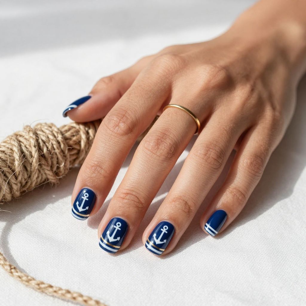 Nautical Navy Stripes with White Anchors