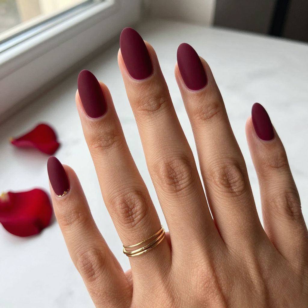 Deep Burgundy Velvet Nails