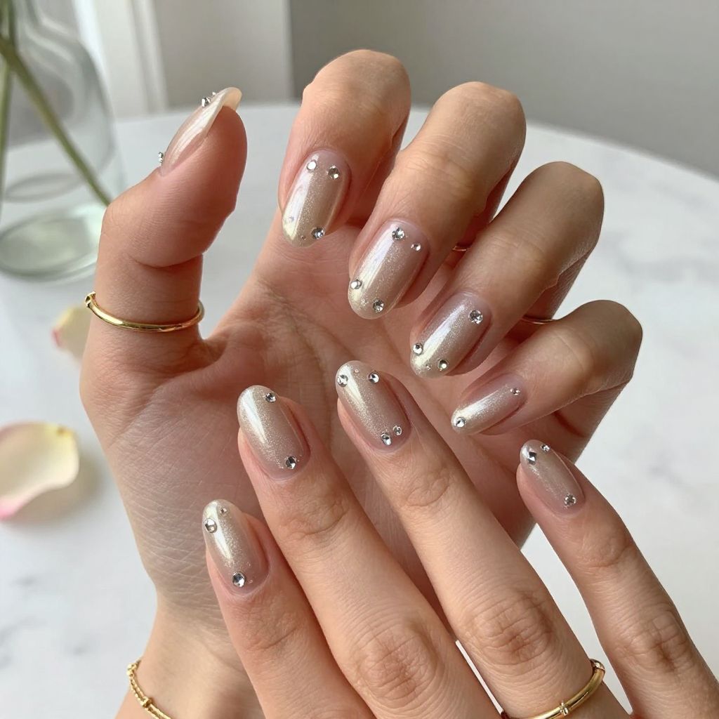 Shimmery Champagne with Diamond Accents