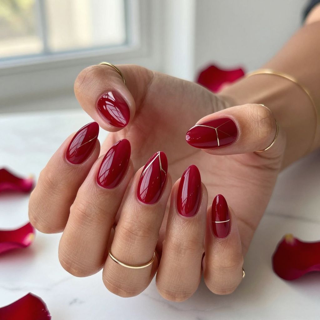 Crimson Red with Negative Space Geometric