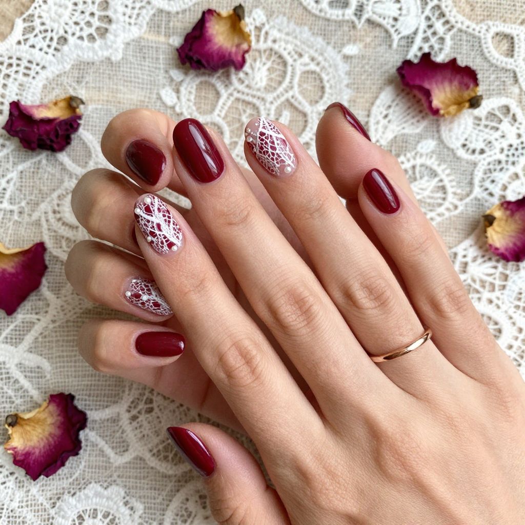 Deep Wine with Lace Overlay