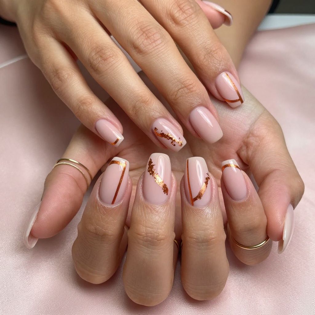 Blush with Copper Metallic Stripes