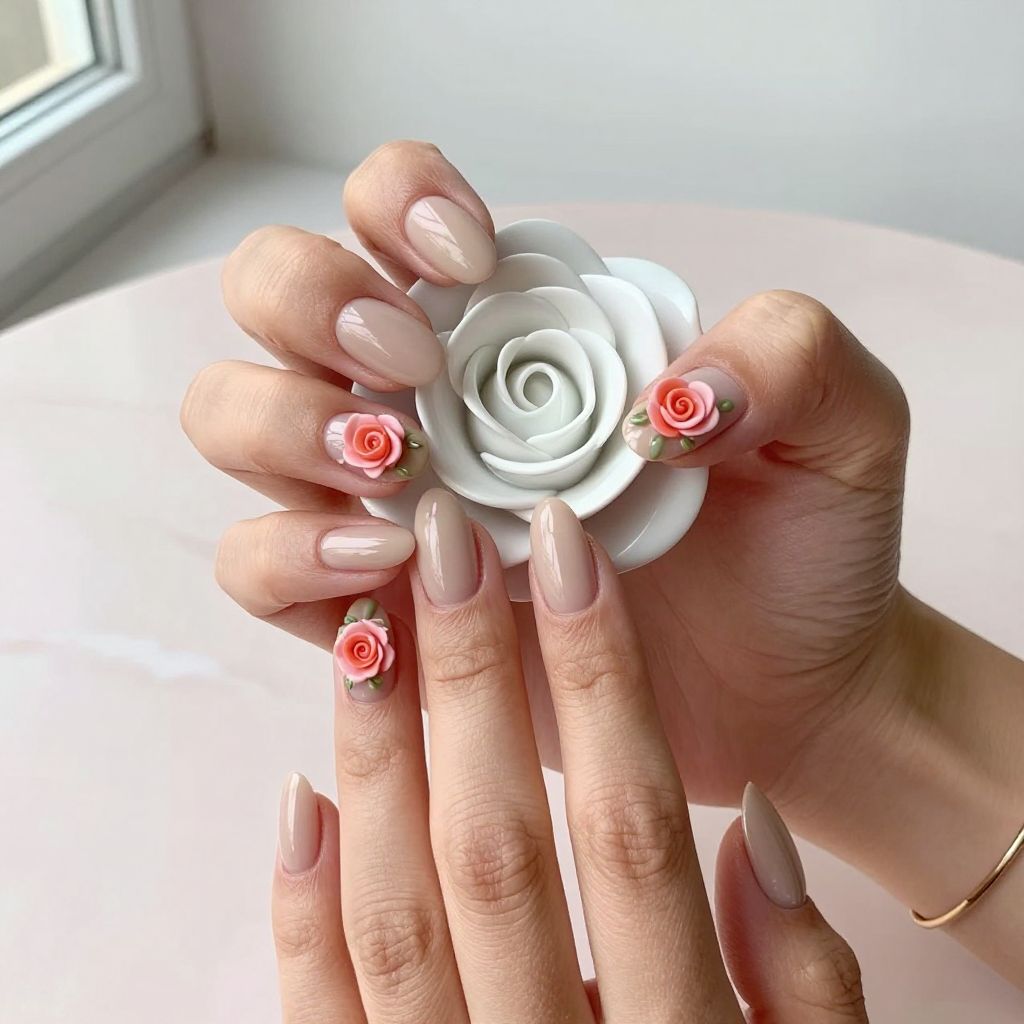 Nude Base with 3D Rose Details