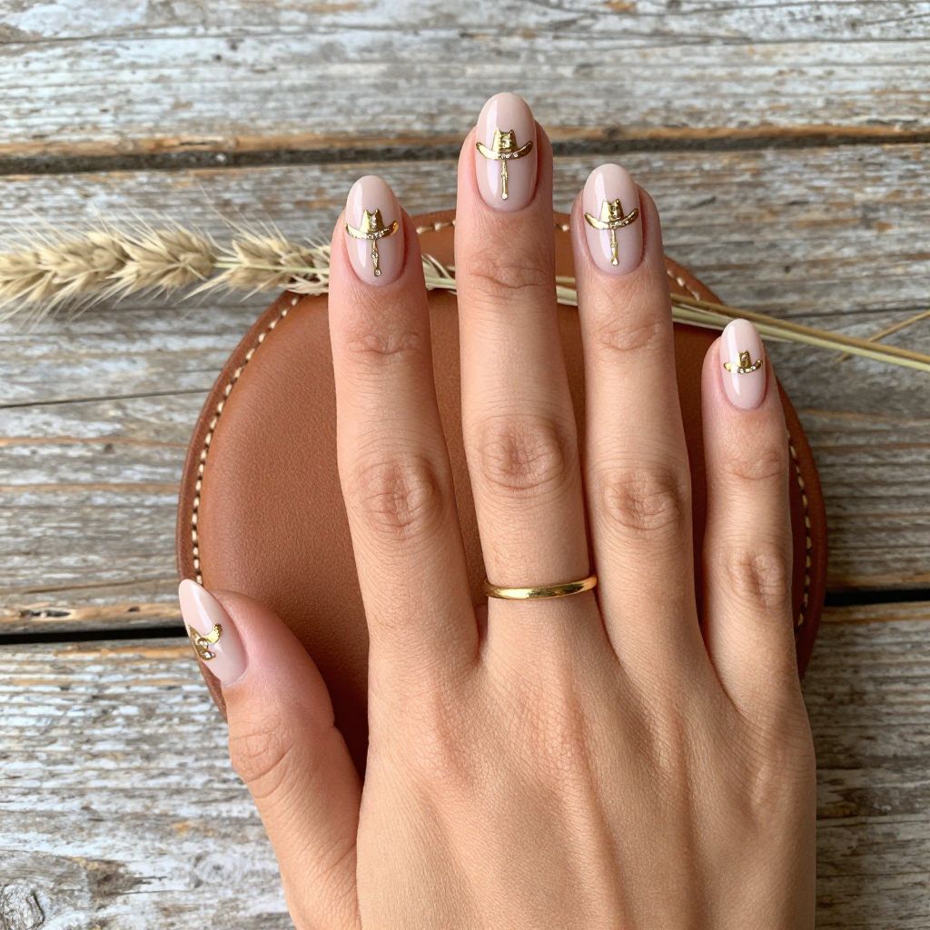Gold Cowboy Hat and Spurs Accent Nails