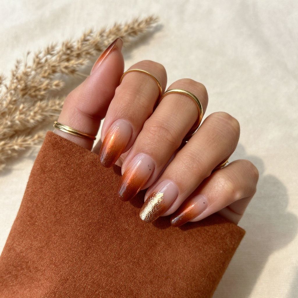 Copper and Rust Leather Look Manicure