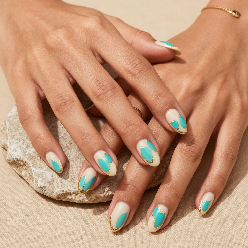 Turquoise Stone Inlay with Gold Detailing