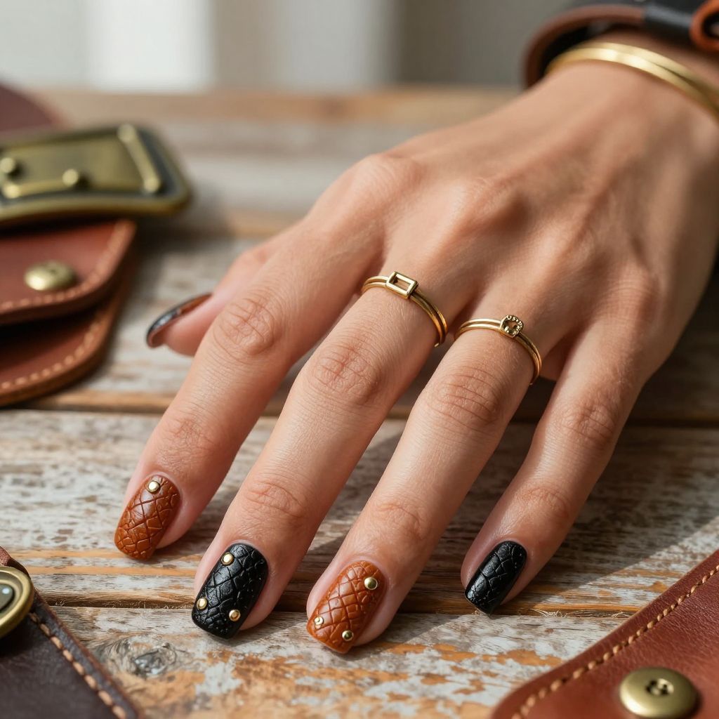 Leather Texture with Studs and Buckle Details