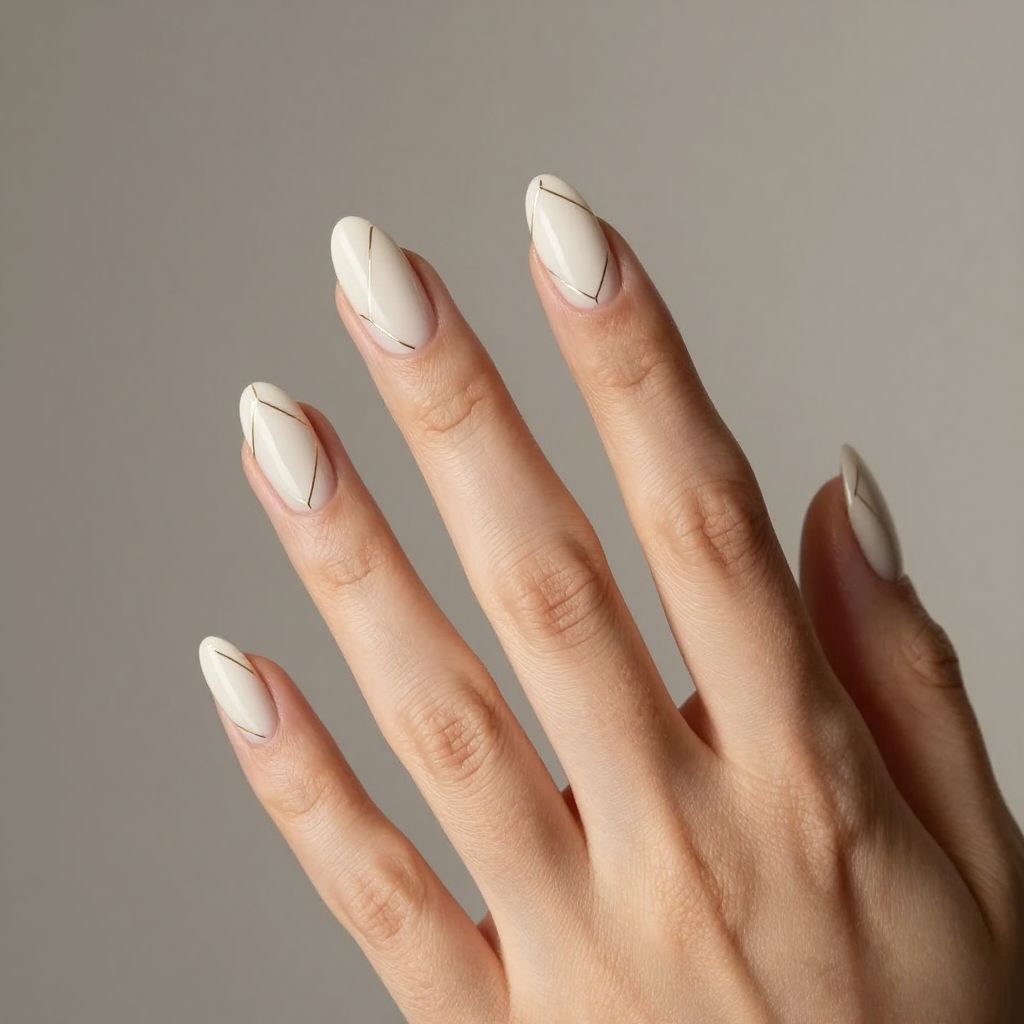 White and Gold Nail Designs nail idea 14