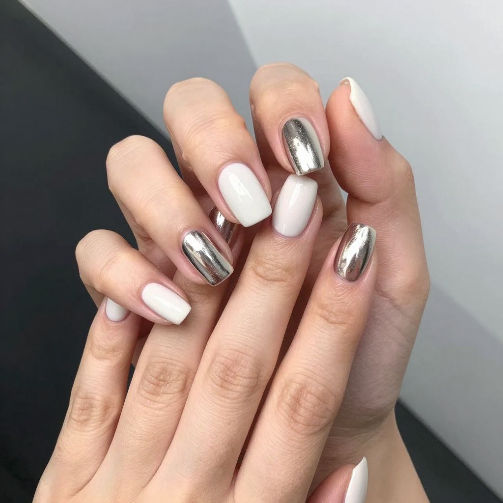 White and Gold Nail Designs nail idea 15