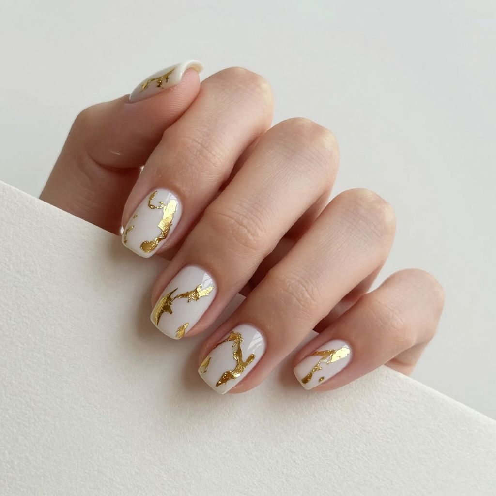 White and Gold Nail Designs nail idea 6
