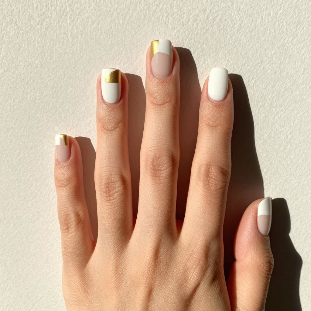 White and Gold Nail Designs nail idea 8