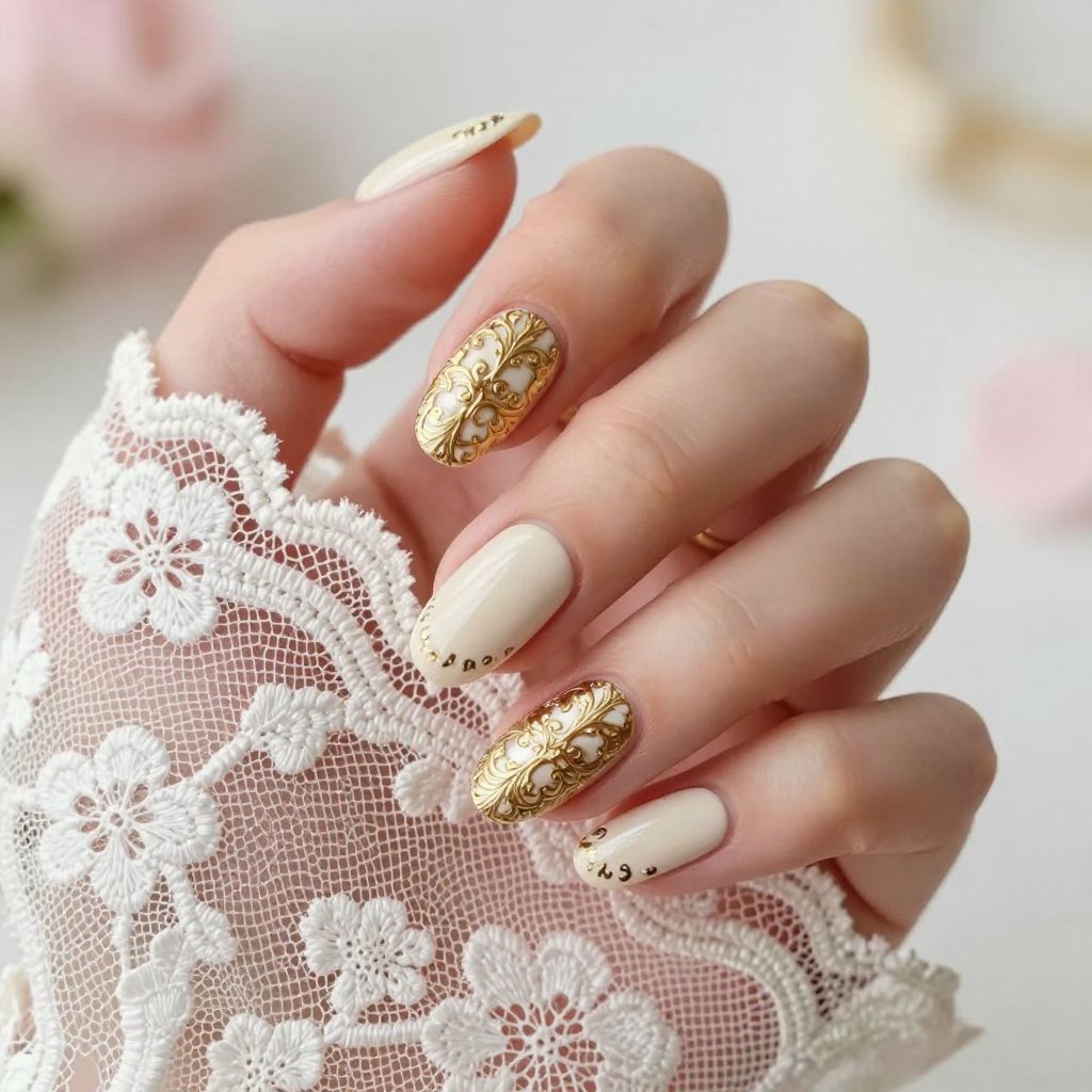 White and Gold Nail Designs nail idea 9