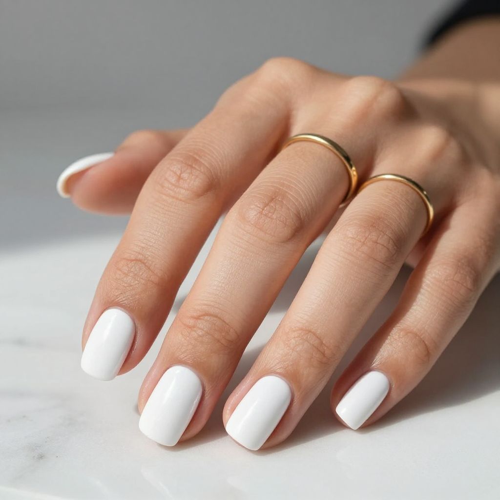 Classic Bright White Glossy Nails