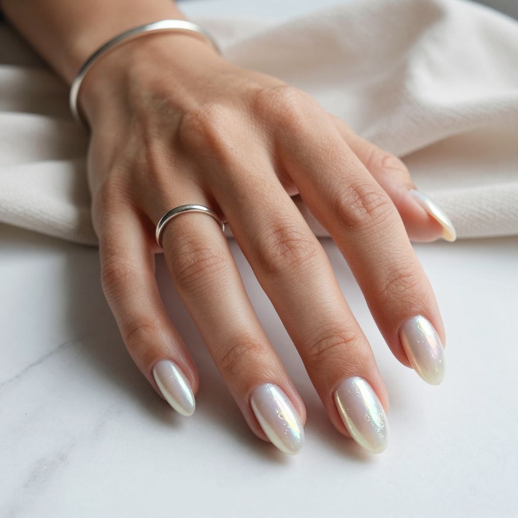 White Pearl and Iridescent Nails