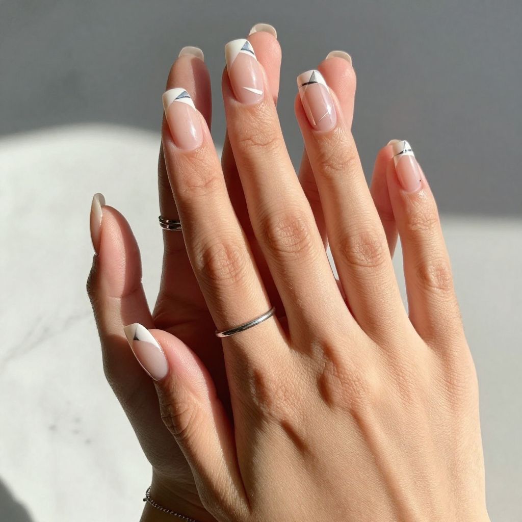 White Negative Space Geometric Nails
