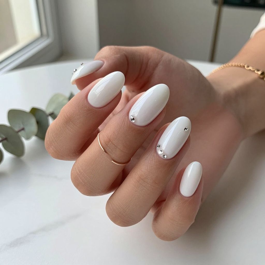 White Rhinestone Statement Nails