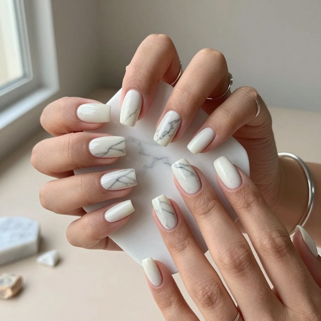 White Marble Textured Nails