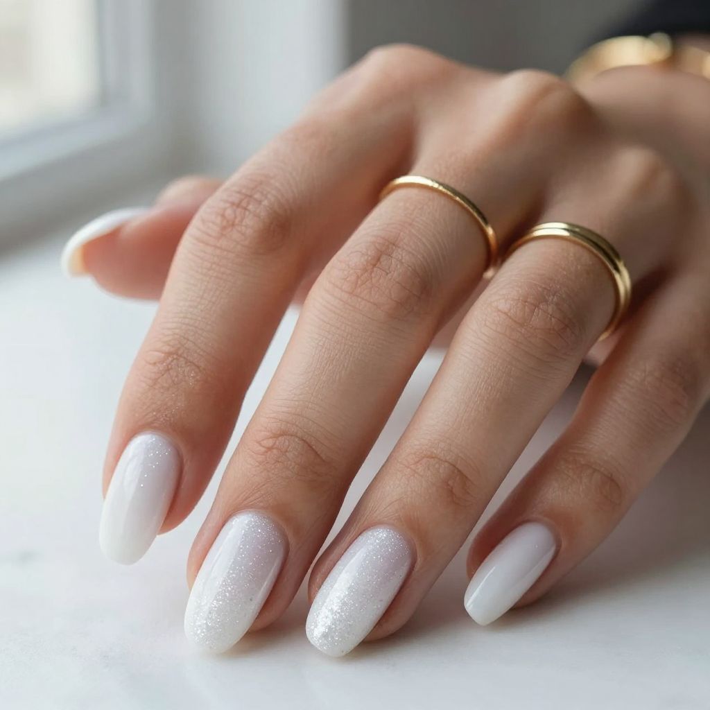 White Glitter Ombre Gradient Nails